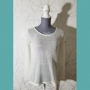 Eddie Bauer White Crochet Lace Long Sleeve Top